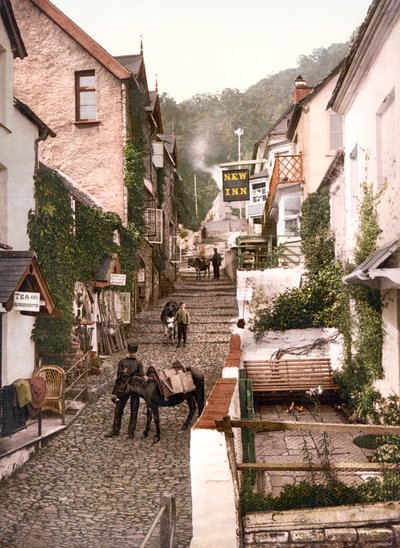 High Street, Clovelly (handfärgat foto) av English School