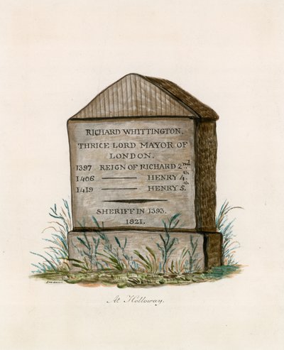 Highgate Hill, Whittington Stone (wc på papper) av English School
