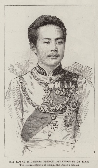 Hans Kungliga Höghet Prins Devawongse av Siam (gravyr) av English School