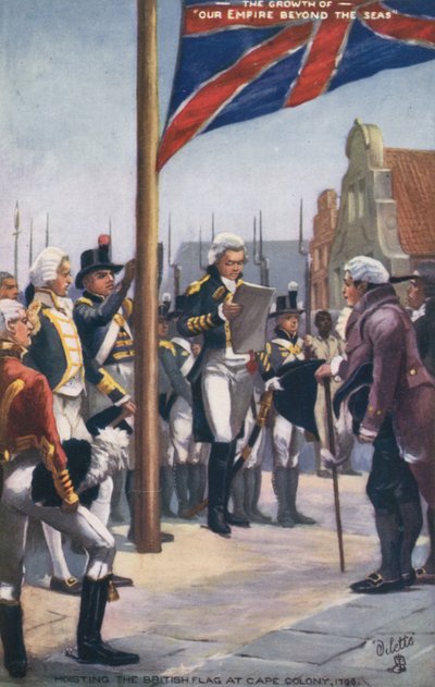 Hissar den brittiska flaggan vid Kapkolonin, 1796 av English School