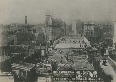 Holborn-viadukten under uppbyggnad 1869 av English School
