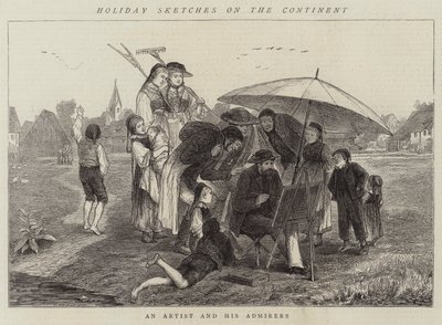 Urlaubsskizzen auf dem Kontinent, ein Künstler und seine Bewunderer (Gravur) von English School