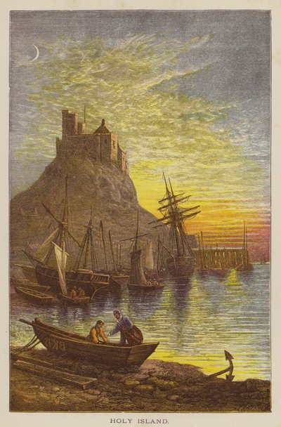 Holy Island (färgad gravyr) av English School