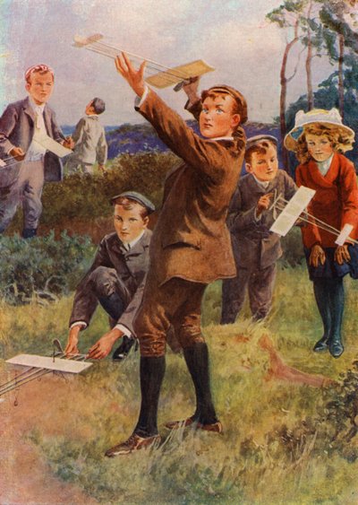 Hemmagjorda flygplan (färglitografi) av English School