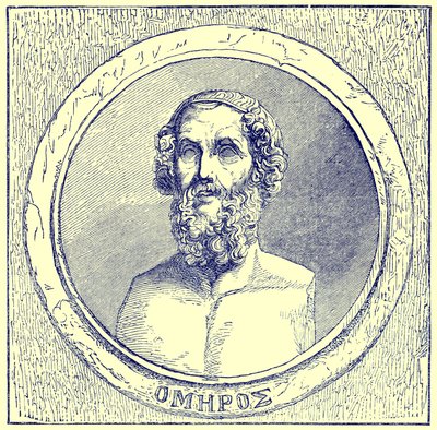 Homer, illustration från The Illustrated History of the World, publicerad ca 1880 (digitalt förbättrad bild) av English School