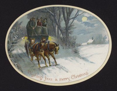 Hästdragen vagn som färdas genom snön (chromolitho) av English School