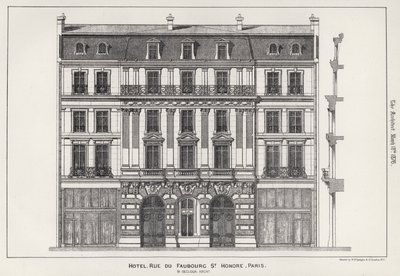 Hotel, Rue Du Faubourg St Honore, Paris (gravyr) av English School
