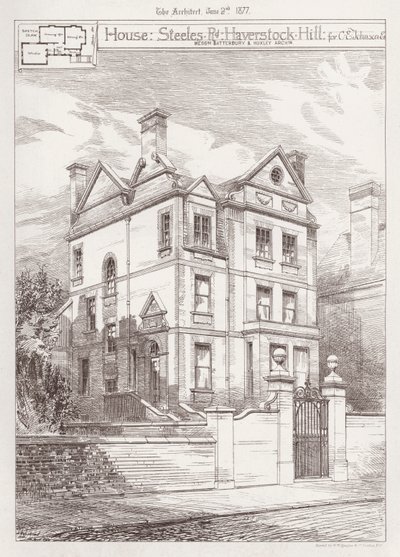 Hus, Steeles Road, Haverstock Hill, för C E Johnson (gravyr) av English School