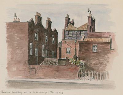 Hus på baksidan av Ironmonger Street, London (wc på papper) av English School