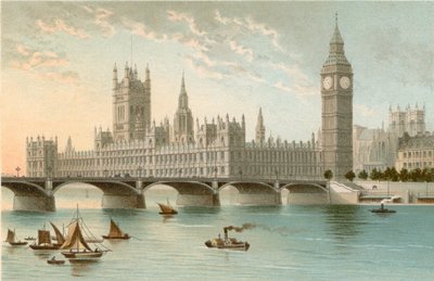 Houses of Parliament och Westminster Bridge av English School