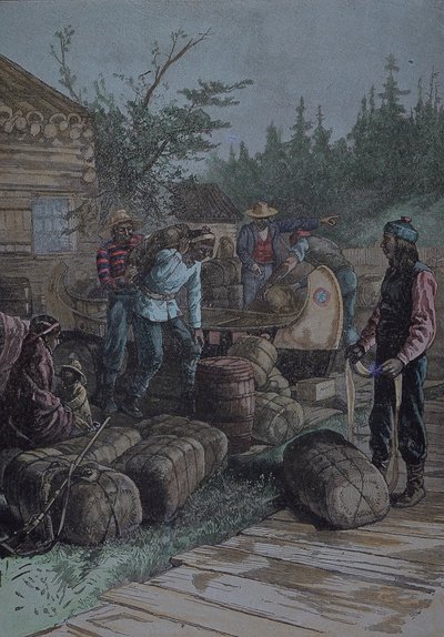 Hudson Bay Company, handelsstation i mitten av 1800-talet, sent 1800-tal (gravyr) av English School