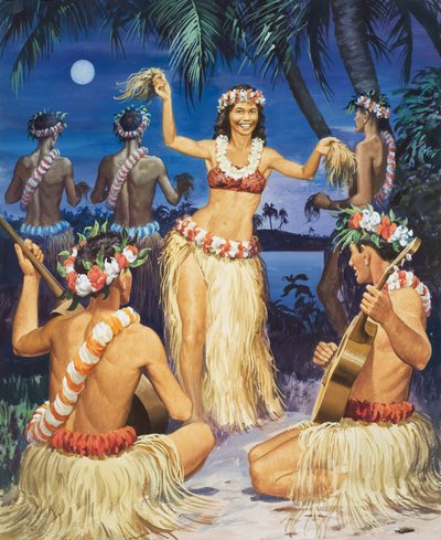 Hula! (gouache på papper) av English School