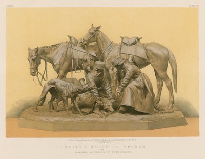 Jaktgrupp i brons av överste Siberich, St Petersburg (chromolitho) av English School