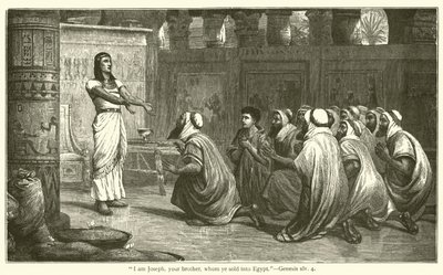 "Jag är Josef, din bror, som ni sålde till Egypten", 1 Mosebok, xlv, 4 (gravyr) av English School