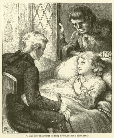 "Jag ska aldrig gå någon annanstans än till min mor, och hon är inte på jorden" (gravyr) av English School