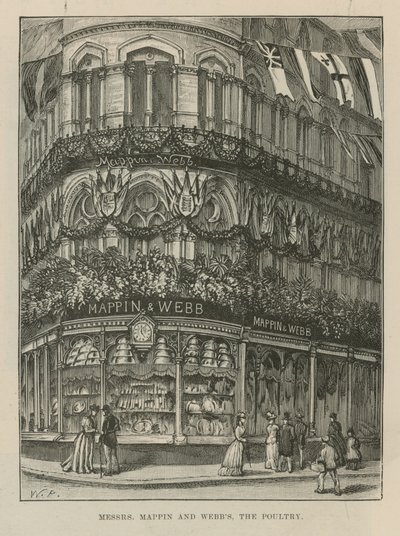 Belysningar och dekorationer pryder herrarna Mappin och Webb av English School