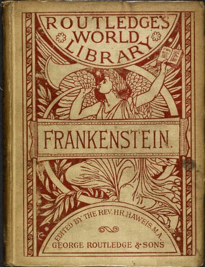Illustrerad framsida av "Frankenstein", av Mary Shelley av English School