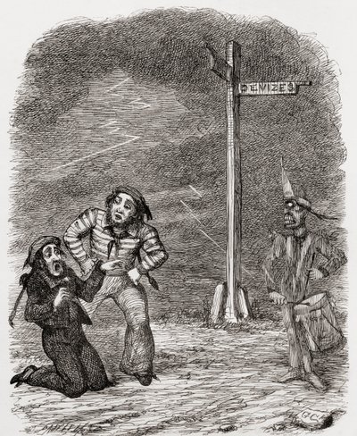 Illustration efter George Cruikshank för dikten "The Dead Drummer", från "The Ingoldsby Legends or Mirth and Marvels", av Thomas Ingoldsby, publicerad 1865 av English School