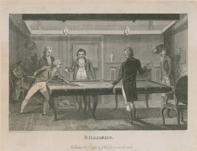 Illustration som visar en grupp män som spelar biljard av English School