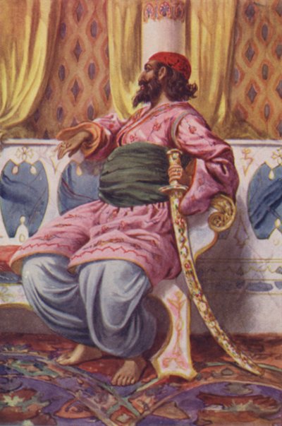 Illustration för Ali Baba och de fyrtio tjuvarna (litho i färg) av English School