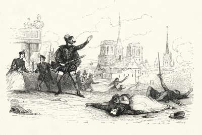 Illustration till Les Huguenots av Giacomo Meyerbeer (gravyr) av English School
