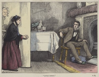 Illustration för Little Dorrit (färgad gravyr) av English School