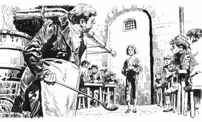 Illustration för Oliver Twist av Charles Dickens (penna och bläck) av English School
