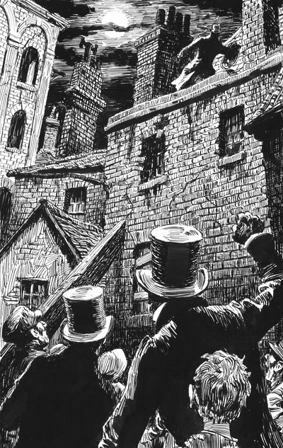 Illustration för Oliver Twist av Charles Dickens (penna och bläck) av English School