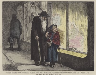 Illustration för vår gemensamma vän (färgad gravyr) av English School