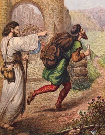 Illustration till Pilgrimsfärden av John Bunyan (färglitografi) av English School
