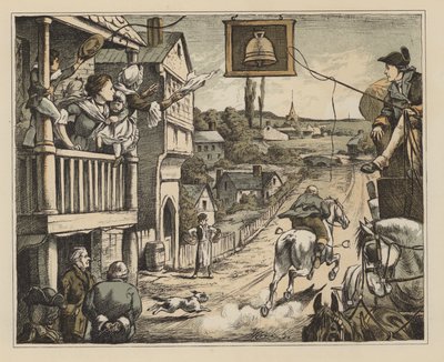 Illustration för The Diverting History of John Gilpin av William Cowper (lito i färg) av English School