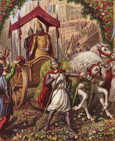 Illustration till Det heliga kriget av John Bunyan (färglitografi) av English School