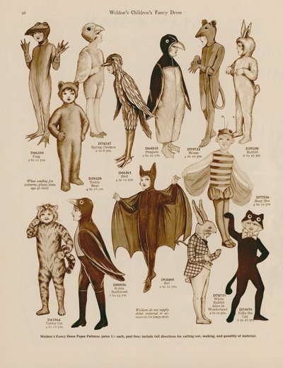 Illustration för Weldons katalog över maskeradkläder för barn av English School