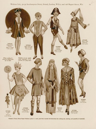 Illustration för Weldons katalog över maskeradkläder för barn av English School