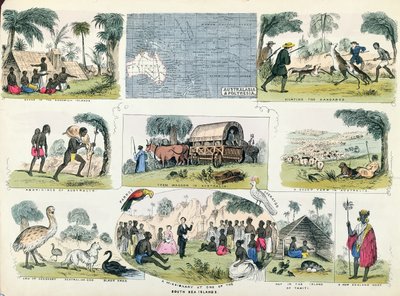Illustrationer av Australien och Polynesien, från en geografibok av English School