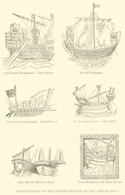 Illustrationer av medeltidens dubbelroder (gravyr) av English School