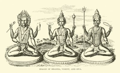 Bilder av Brahma, Vishnu och Siva av English School