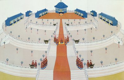 Imperialistisk dyrkan av Shangti på himlens altare i Peking, illustration från The Middle Kingdom av Samuel Wells Williams (1812-84) 1883 av English School