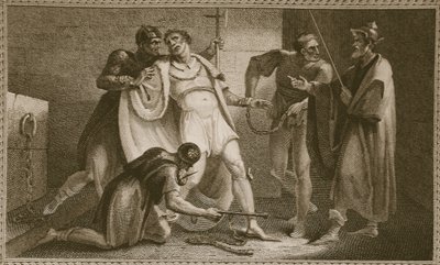 Fängelse av Stephen, illustration från David Humes The History of England, pub. av R. Bowyer, London, 1812 av English School
