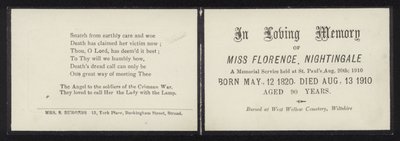 Till kärleksfullt minne av Florence Nightingale av English School