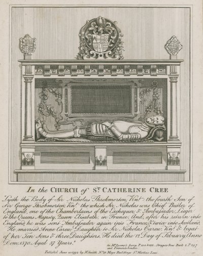 I kyrkan St Catherine Cree ligger kroppen av Sir Nicholas Throkmorton av English School