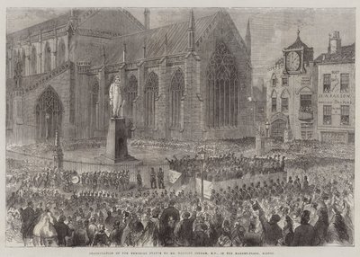 Invigning av minnesstatyn till Herbert Ingram, MP, på Market-Place, Boston (gravyr) av English School