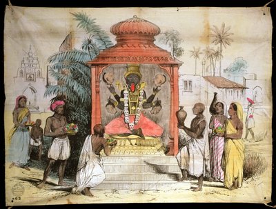 Indien, figur och dyrkan av Kali, ca 1850 (bläck och tvättar på tyg) av English School