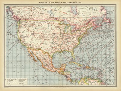 Industriellt Nordamerika med kommunikation (färg litho) av English School
