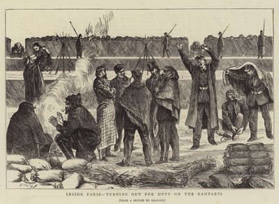 Inne i Paris, vänder sig till Duty on the Ramparts (gravyr) av English School