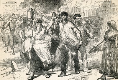 Insurgents härjar på gatorna i Paris, hämtat från Cassells Illustrated History, 1872 av English School