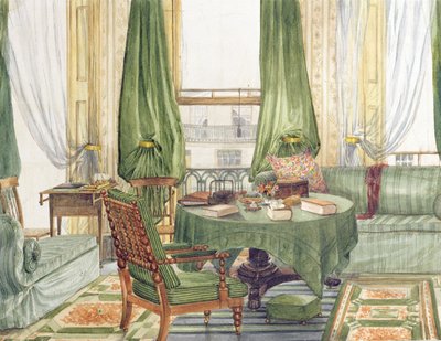 Interiörvy av en salongen i Brighton, ca 1845 (wc på papper) av English School
