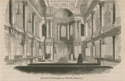 Interiör av synagogan på Great St Helens, London av English School