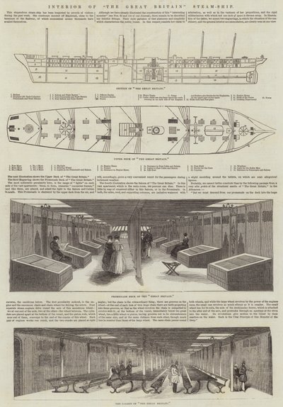 Interiör av "The Great Britain" Steam-Ship (gravyr) av English School