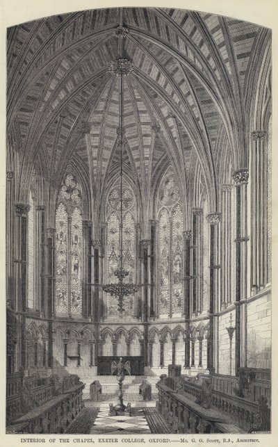 Inre av kapellet, Exeter College, Oxford (gravyr) av English School